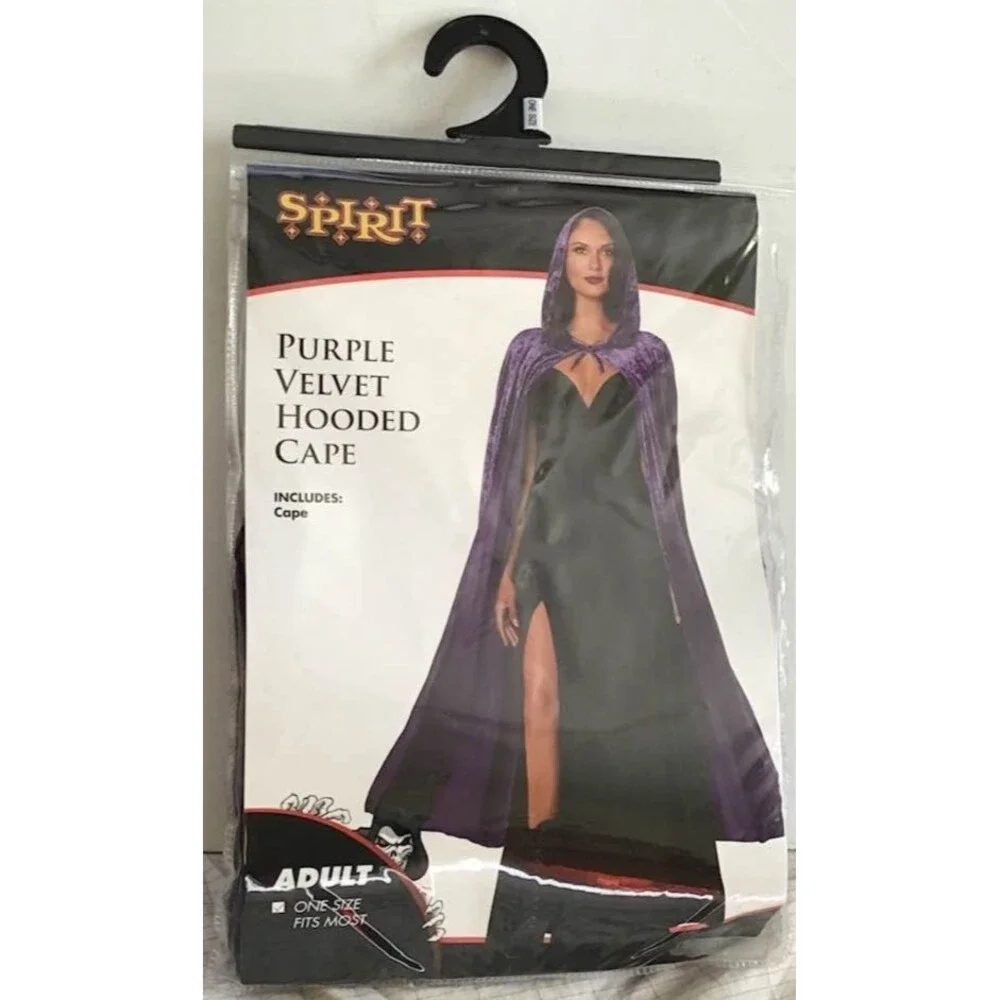 Halloween Costume Adult Purple Velvet Hooded Cape Full Body Length Medieval NEW - Picture 2 of 4